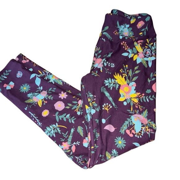 Women’s maroon LulaRoe leggings floral print one size - Picture 1 of 2